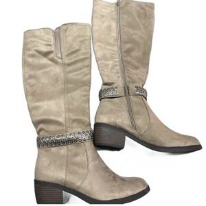 Global Win Knee-High Faux Suede Boots – Tan – Women's Size 9